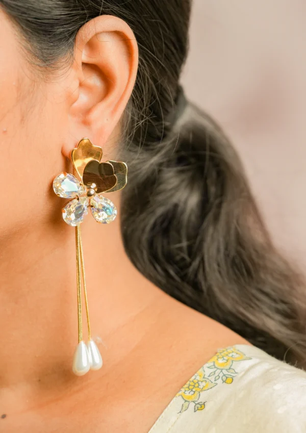 Half Flower Crystal Earrings with Tassels