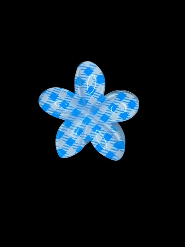 Sky Gingham Flower Clip