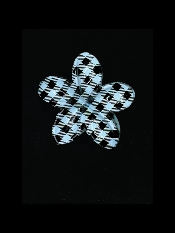 Monochrome Gingham Flower Clip