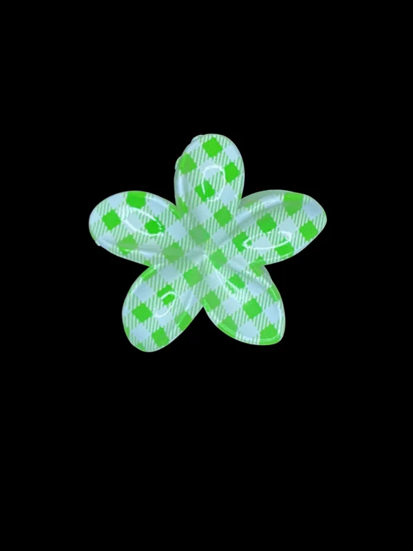 Lime Gingham Flower Clip